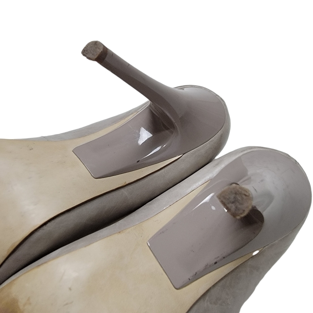 Boutique 9 Tan Mottled Leather Scrunch Toe Faux Zip Pump Heels Size 7.5 - Picture 10 of 12